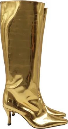by FAR Pointed-Toe Knee-High Boots in Metallic Gold Leather