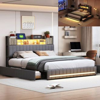 OEM Cama Doble 140x200 Cm - 240727hgy - Led Integrada - Puerto Usb - 4 Cajones De Almacenamiento