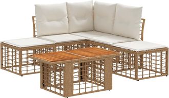 vidaXL Conjunto De Sof&aacute;s De Jard&iacute;n 6 Uds. Natural Y Crema Vidaxl