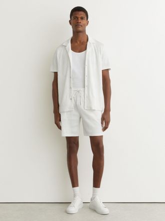 Reiss White Textured-wave Drawstring Shorts, Xxl