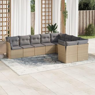 vidaXL Set De Sof&aacute;s De Jard&iacute;n 9 Pzas Con Cojines Rat&aacute;n Sint&eacute;tico Beige Vidaxl