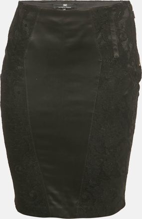 Elisabetta Franchi Black Satin Panel Lace Pencil Skirt