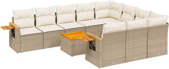 vidaXL Set De Sof&aacute;s De Jard&iacute;n 11pzas Con Cojines Rat&aacute;n Sint&eacute;tico Beige Vidaxl