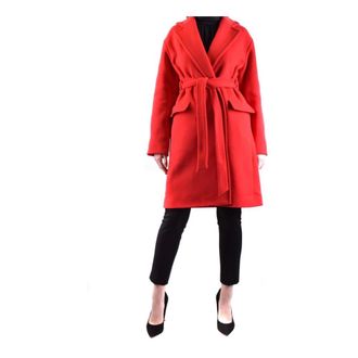 Pinko Belted Coats, female, Red, Size: S Belted Wool Blend Coat
