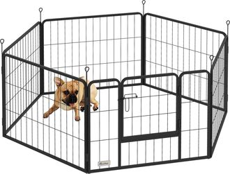 OEM Parque Para Perros De 6 Paneles De 60 Cm De Altura Con Puerta Para Interior Y Exterior Negro