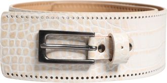 Scervino Street White Textured Leather Wide SilverMetal Buckle Womens Belt (Pre-Owned)