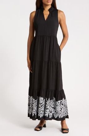 Halogen Sleeveless Tiered Maxi Dress in Rich Black at Nordstrom Rack, Size X-Large
