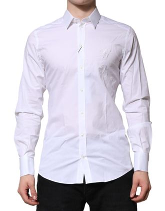 Dolce & Gabbana White Cotton GOLD Long Sleeves Formal Mens Shirt