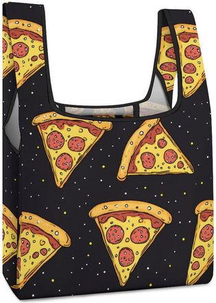 Generic Pizza Food Print Shopping Bag Reusable Grocery Tote Bag Foldable Handbag for Travel Picnic