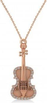 Allurez Diamond Violin Music Pendant Necklace 14K Rose Gold (0.16ct)