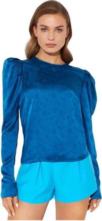 Andamane Satijnen Blouse met Pofmouwen Hope - Dames - Blouses - Blauw - S - Satijn - Overhemden