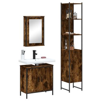 vidaXL Vidaxl - Set De Muebles Ba&ntilde;o 3 Pzas Madera Contrachapada Roble Ahumado