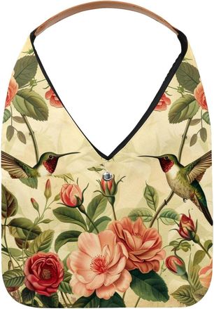 Generic Flowers Hummingbirds Vintage (3) Reusable Lightweight Grocery Bags - Foldable Into Compact Pouch, Washable & Sturdy, Multipurpose for Shopping and Tra