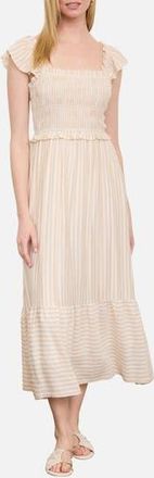 Blu Pepper Stripe Flutter Sleeve Smocked Dress in Light Khaki at Nordstrom Rack, Size Medium