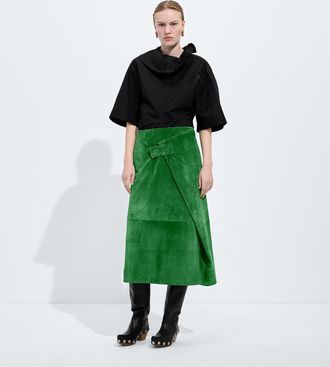 Bottega Veneta Suede Leather Skirt - Green - Women - 2