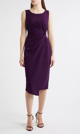 Connected Side Knot Sleeveless Sheath Midi Dress in Aubergine at Nordstrom, Size 12