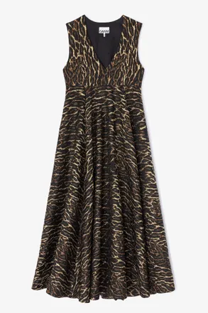Ganni Metallic Cloque Long Dress - Size 10/12 Bronze