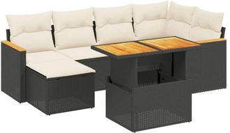vidaXL Vidaxl - Set De Comedor De Jard&iacute;n 7 Pzas Y Cojines Rat&aacute;n Sint&eacute;tico Negro