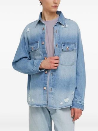 HUGO BOSS Gerafeld denim overhemd - Blauw