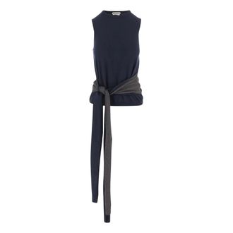 J.W.Anderson Sleeveless Tops, female, Blue, Size: M Waist Tie Tank Top