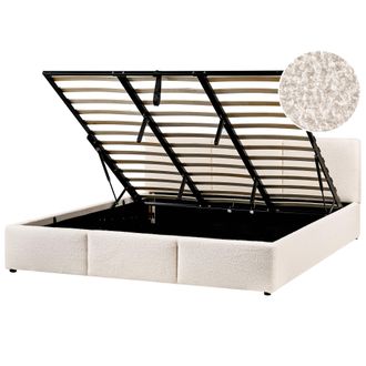 Beliani Cama Con Almacenaje De Boucl&eacute; Blanco Crema 180 X 200 Cm Acolchado Almacenaje Bousse