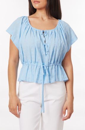 Scotch & Soda Broderie Tie Front Top in Blue Linen at Nordstrom, Size 12 Us
