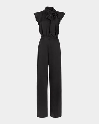 Ramy Brook Irene Satin Tieneck Draped Jumpsuit