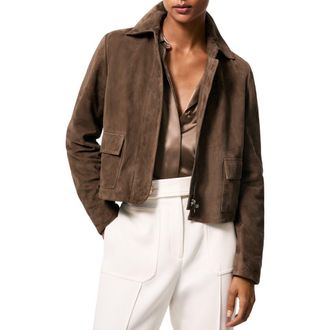 Reiss Drew Crop Suede Jacket in Taupe Neutral at Nordstrom, Size 8 Us