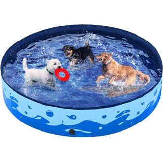 Yaheetech Homevive Piscina Para Perros, Ba&ntilde;era Para Mascotas Antideslizante Interior Exterior, Onda De Verano 160&times;30 Cm Azul