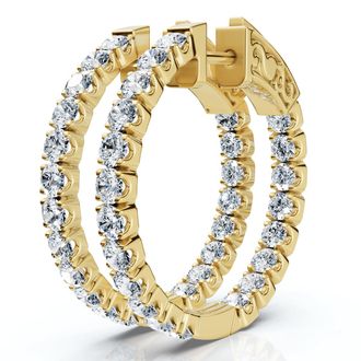 Pompeii3 2Ct Diamond Inside Outside Hoops 14k Gold Lab Grown 1 Tall