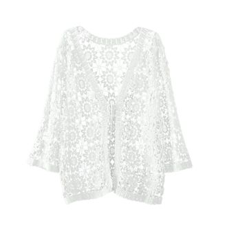 Generic Womens Summer Long Sleeve Cardigans UK Hollow Out Lace Crochet Bolero Cardigans Open Front Lightweight Drop Sunproof Tops Ladies Summer Hollow Cardiga