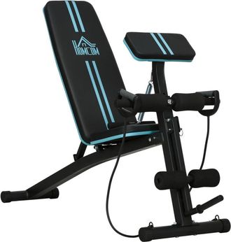 HOMCOM Homcom Banco De Musculaci&oacute;n Plegable, Banco De Pesas, Respaldo Inclinable, Extensi&oacute;n De Pierna, Coj&iacute;n De Predicador Y Banda De Resistencia, Negro