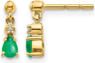 Diamond2Deal 14k Yellow Gold Emerald and Diamond Dangle Earrings