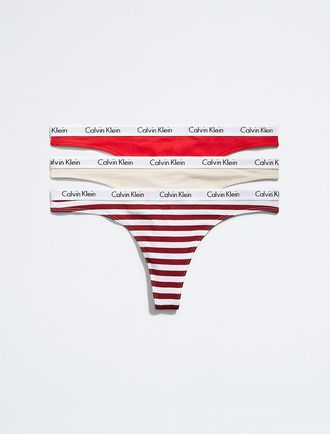 Calvin Klein Womens Carousel Logo Cotton 3-Pack Thong - Multi - XL