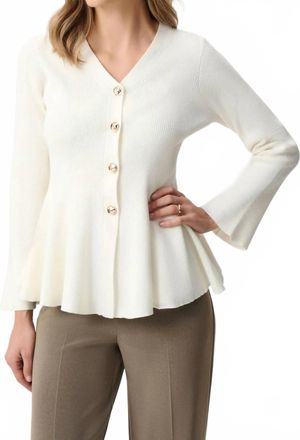 Joseph Ribkoff Cotton Knit Fit And Flare Peplum Cardigan In White