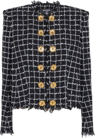 Balmain Black Checks Round Neck Blazer
