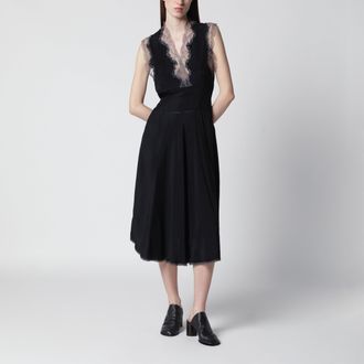 Maison Margiela Black silk midi dress with lace