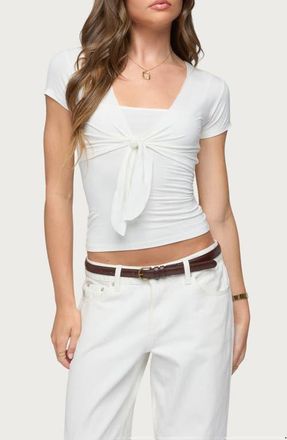 Edikted Malka Two-Piece Tie Front Top in White at Nordstrom, Size X-Large