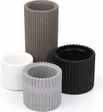 Jonathan Y Designs Noa Modern Minimalist Handmade Concrete Fluted Cylinder Planter Set in Dark Gray at Nordstrom