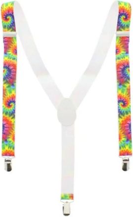 Generic Rainbow Multicolour Tie Dye Swirl Clip On & Adjustable Braces Suspenders Hippie 60s 70s Fancy Dress Accessory
