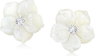 Ross-Simons Italian Mother-Of-Pearl and. CZ Flower Earrings in Sterling Silver