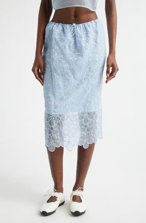 Cecilie Bahnsen Bria Floral Embroidered Organza Midi Skirt in Light Blue Felicia Embroidery at Nordstrom, Size 12 Us