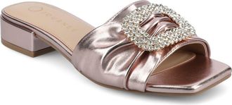 Journee Collection Flavia Rhinestone Buckle Slide Sandal in Rose Gold at Nordstrom Rack, Size 7.5