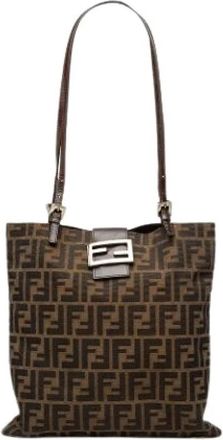 Fendi Pre-owned Canvas Tote Bag - Dames - Vintage Shopper - Bruin - ONE Size - Leer - Vintage