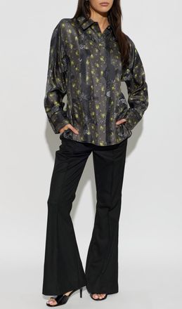 Ganni Silk Shirt With Waist Ties, Womens, Grey