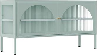 Oviala Mueble tv moderno de 2 puertas l115 cm en metal verde salvia