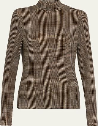 Veronica Beard Nate Houndstooth Mock-Neck Top