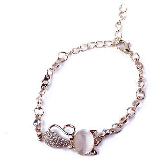 Generic Lovely Cat Pendant Bangle Women Ladies Elegant Crystal Opals Bangle Bracelet Chain Jewelry Accessories Durable Service Lovely and Practical Multicolor