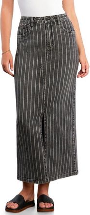 Wash Lab Denim Julia Stripe Denim Maxi Skirt in Grey Denim Stripe at Nordstrom, Size 26