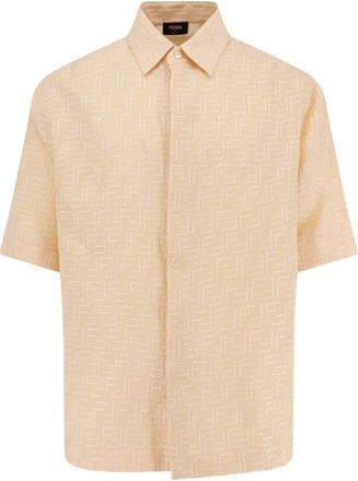 Fendi Witte Klassieke Knopenblouse - Heren - Korte mouwen Overhemden - Beige - M - Katoen - Overhemden